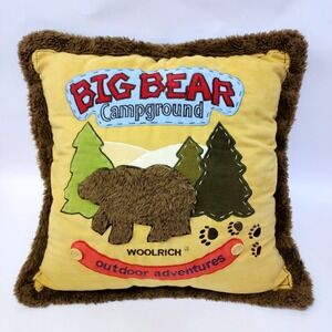 Woolrich Big Bear Campground Outdoor Adventures Throw Pillow Faux Fur Trim 18x18